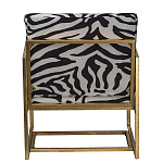 Кресло с металлическим золотистым каркасом и мягкой обивкой с чёрно-белым принтом зебры Wild animals варинант исполнения - 3 | Loft Concept в Самаре