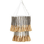 Подвесной светильник двухъярусный с декором из круглых деревянных бусин с кисточками Gray Brown Wooden Beads Chandelier варинант исполнения - 2 | Loft Concept в Самаре