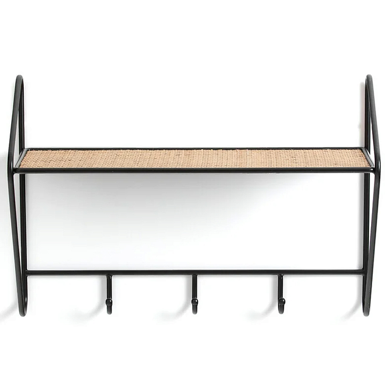 Настенная вешалка с полкой из ротанга Bourn Shelf-hanger Черный Древесина Настенная вешалка с полкой из ротанга Bourn Shelf-hanger Черный Древесина в Самаре | Loft Concept