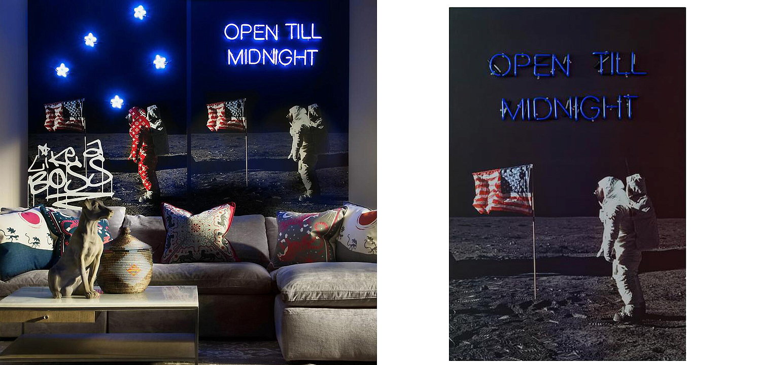 Дизайнерский Постер Неоновый светящийся Moon Landing Дизайнерский Постер Неоновый светящийся Moon Landing - Loft-Concept в Самаре