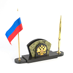 Визитница настольная с гербом и флагом России из природного камня змеевик Successful Leader варинант исполнения - 2 | Loft Concept в Самаре