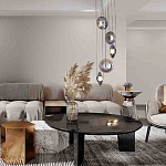 Люстра каскадная с 5-ю круглыми стеклянными плафонами дымчатого цвета и черными деталями Orbit Serenade варинант исполнения - 4 | Loft Concept в Самаре