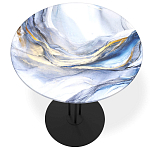 Стол журнальный с круглой бело-голубой столешницей из стекла White and Blue Marble варинант исполнения - 2 | Loft Concept в Самаре