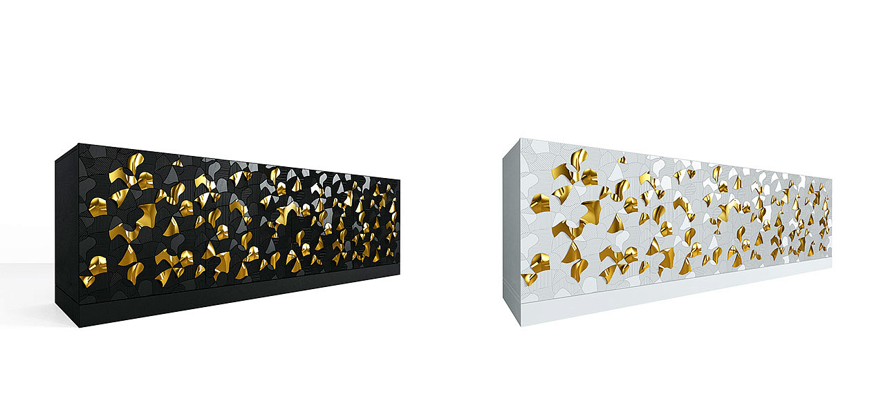 Комод большой инкрустированный золотым орнаментом Wooden Petals Gold Комод большой инкрустированный золотым орнаментом Wooden Petals Gold - Loft-Concept в Самаре