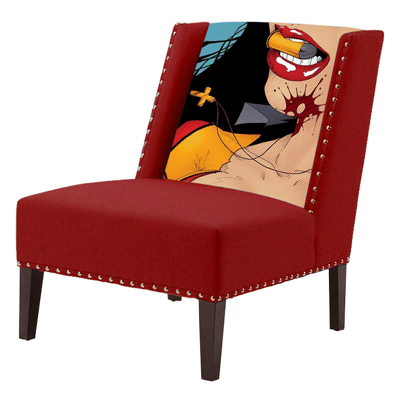 FUN Armchair "Super woman" Red Дизайнерское кресло с цветным принтом Бургундский красный в Самаре | Loft Concept 