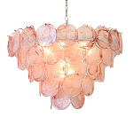 Люстра с каскадом из круглых розовых стеклянных дисков Pink Light Waterfall варинант исполнения - 5 | Loft Concept в Самаре