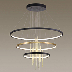 Люстра подвесная с 3-мя круглыми подвесами в черном и золотистом цвете и вертикальными подвесками Ring Horizontal варинант исполнения - 4 | Loft Concept в Самаре