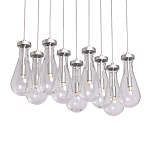 Люстра с 9-ю прозрачными плафонами из стекла в форме капли на прямоугольном потолочном основании цвета хром Lucid Rain  варинант исполнения - 1 | Loft Concept в Самаре