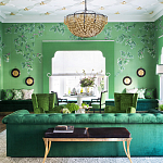 Обои ручная роспись Silk Tree Colourway SC-92 on Emerald Green dyed silk варинант исполнения - 1 | Loft Concept в Самаре