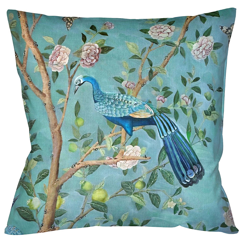 Подушка декоративная с изображением птицы в саду Chinoiserie Peacock in the Garden Cushion Бирюзовый Мульти Подушка декоративная с изображением птицы в саду Chinoiserie Peacock in the Garden Cushion Бирюзовый Мульти в Самаре | Loft Concept