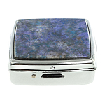 Таблетница карманная квадратная c 2-мя отделениями с зеркалом и накладкой из натурального камня Лазурит Silver Stone Pillboxes варинант исполнения - 3 | Loft Concept в Самаре