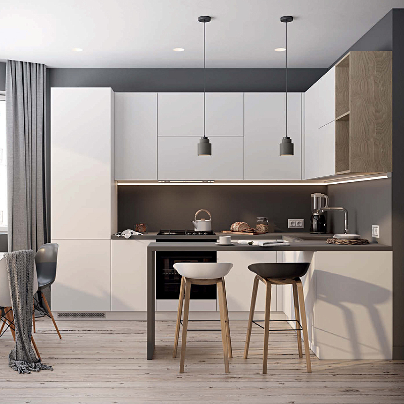Кухонный гарнитур белый акриловый фасад Eveline White Kitchen Set Белый Древесина Серый Кухонный гарнитур белый акриловый фасад Eveline White Kitchen Set Белый Древесина Серый в Самаре | Loft Concept