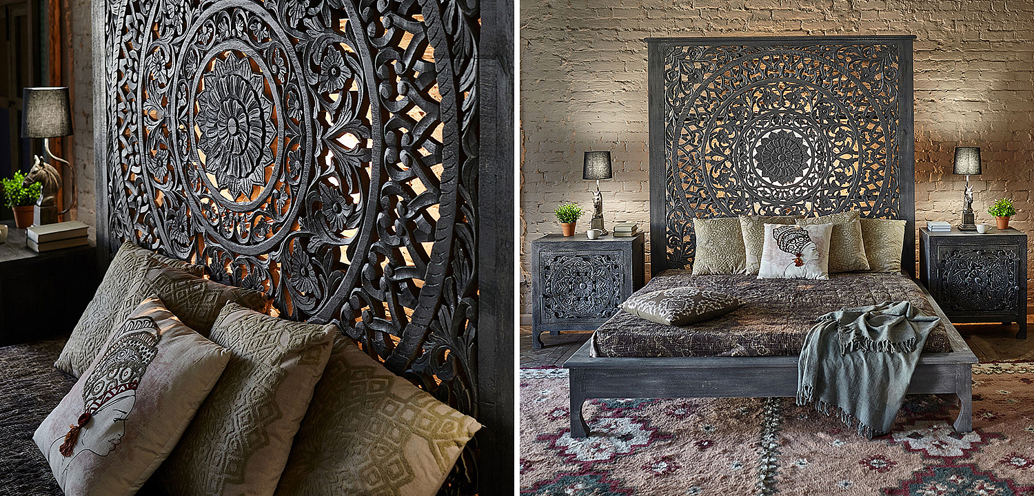 Кровать Indian Antique White Furniture Sarita Bed серый Кровать Indian Antique White Furniture Sarita Bed серый - Loft-Concept в Самаре