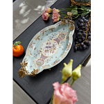 Блюдо овальное из голубого фарфора с ручками в виде бабочек и цветочным рисунком Blue Garden варинант исполнения - 3 | Loft Concept в Самаре