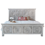 Двуспальная кровать из массива манго с резьбой Olan Grey Mango Bed варинант исполнения - 1 | Loft Concept в Самаре