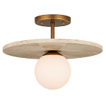 Потолочный светильник из травертина с плафоном из белого матового стекла Marble Glow варинант исполнения - 2 | Loft Concept в Самаре