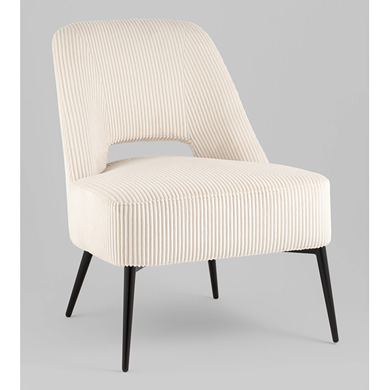 Кресло лаунж Бостон велюр рельефный молочный на черных ножках Молочный Черный в Самаре | Loft Concept 