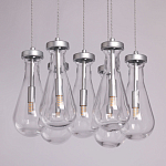 Люстра с 7-ю прозрачными плафонами из стекла в форме капли на круглом потолочном основании цвета хром Lucid Rain  варинант исполнения - 4 | Loft Concept в Самаре