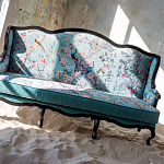 Трехместный диван из натурального бука бирюзовый с изображением птиц и цветов Turquoise Chinoiserie Garden Sofa варинант исполнения - 11 | Loft Concept в Самаре