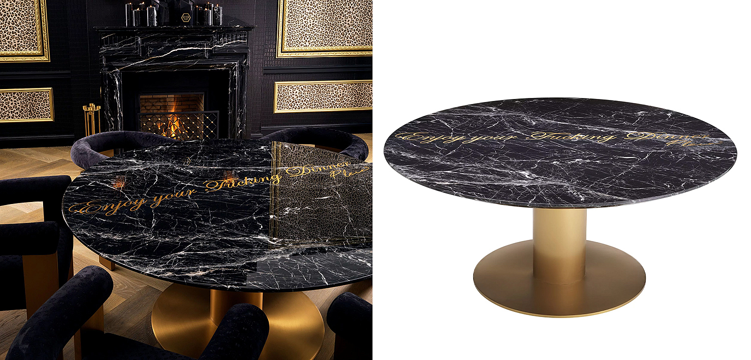 Круглый обеденный стол c чёрной мраморной столешницей Philipp Plein Dining Table Enjoy Круглый обеденный стол c чёрной мраморной столешницей Philipp Plein Dining Table Enjoy - Loft-Concept в Самаре
