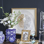 Ваза прямоугольной формы с крышкой и геометрическим узором в сине-белых цветах Blue & White Ornament  варинант исполнения - 5 | Loft Concept в Самаре