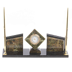 Настольный канцелярский набор из змеевика и офиокальцита с визитницами и часами Successful Leader варинант исполнения - 1 | Loft Concept в Самаре