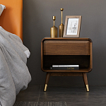 Прикроватная деревянная тумба с ящиком и нишей для хранения Moon Walnut Furniture варинант исполнения - 1 | Loft Concept в Самаре