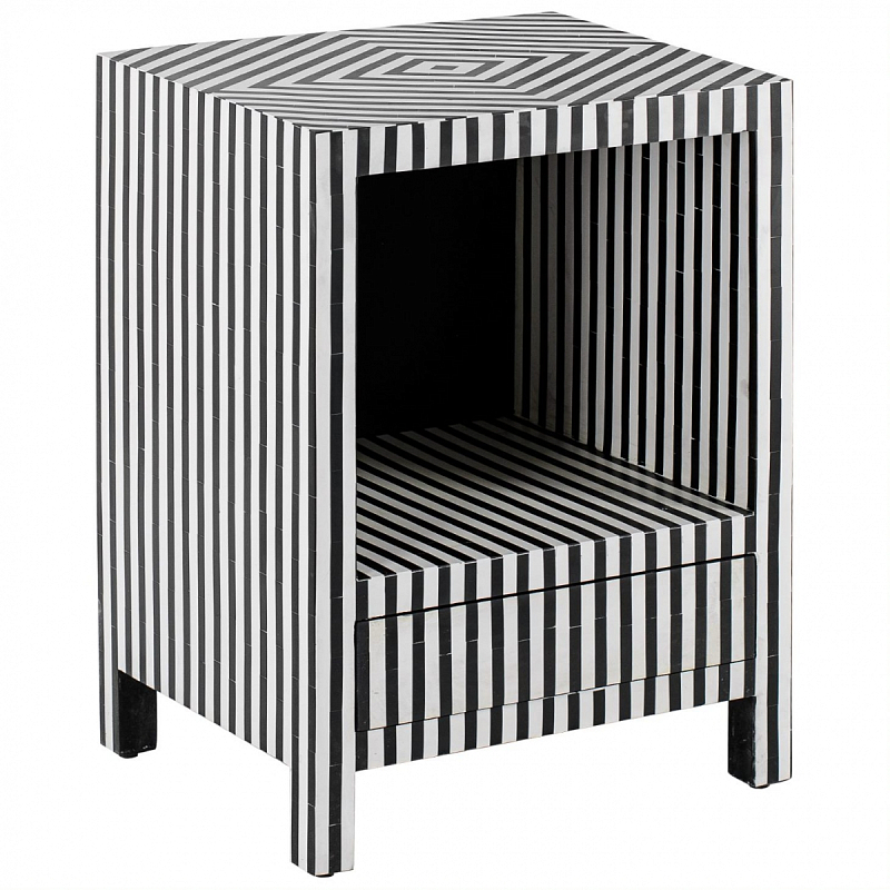 Тумбочка Black&white large storage Indian Bone Inlay nightstand Черно-белый в Самаре | Loft Concept 