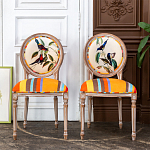 Стул бежевый в разноцветную полоску из натурального бука с изображением птиц и цветов Blooming Red Blue Birds Colorful Stripes Chair варинант исполнения - 4 | Loft Concept в Самаре