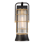 Настенный фонарь цилиндрической формы с рифленым стеклом в золотом каркасе на черном прямоугольном основании Eurofase варинант исполнения - 2 | Loft Concept в Самаре