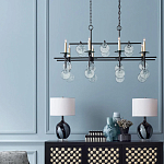 Люстра линейная черная с круглыми прозрачными подвесками  Horizontal Rectangular Chandelier варинант исполнения - 2 | Loft Concept в Самаре