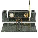 Настольный письменный набор из змеевика с подставкой под календарь и часами Successful Leader варинант исполнения - 1 | Loft Concept в Самаре