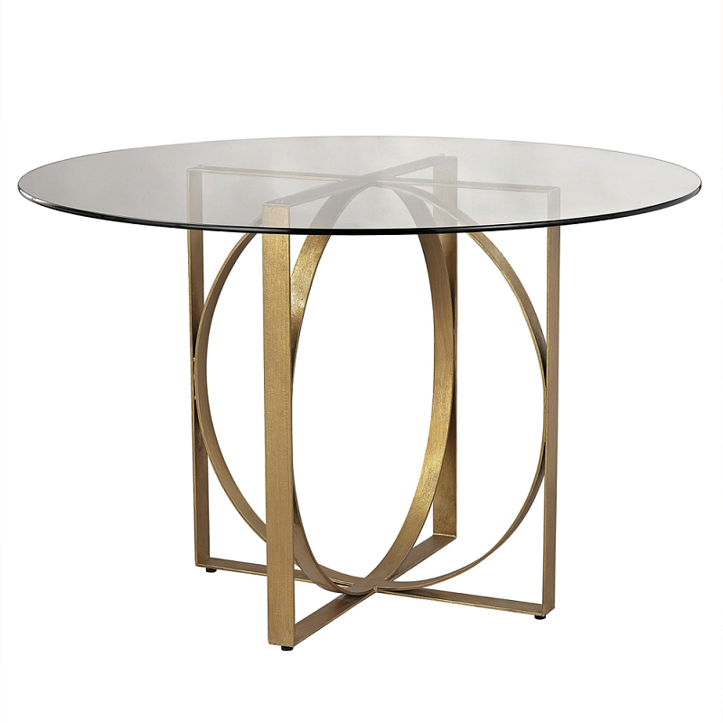 Стол обеденный круглый с основанием из 2-х пересекающихся колец Modern Geometric Silhouette Золотой Прозрачный Стол обеденный круглый с основанием из 2-х пересекающихся колец Modern Geometric Silhouette Золотой Прозрачный в Самаре | Loft Concept