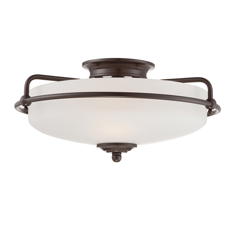 Потолочный светильник со стеклянным плафоном на изогнутых кронштейнах Quoizel  Бронза Белый Хром Латунь Прозрачное Стекло в Самаре | Loft Concept 