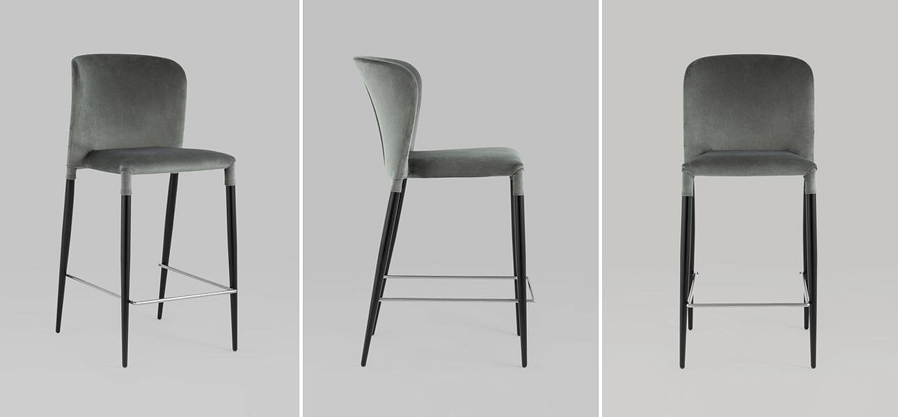 Барный Стул Lori Chair Серый Велюр Барный Стул Lori Chair Серый Велюр - Loft-Concept в Самаре