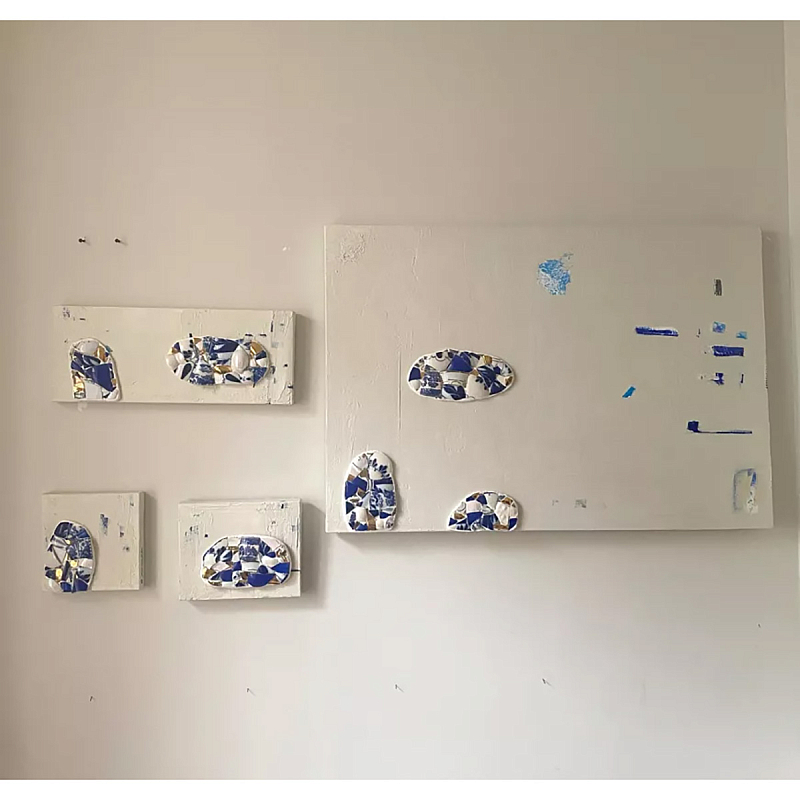 Панно «Fragments» Белый Золотой Синий Голубой Панно «Fragments» Белый Золотой Синий Голубой в Самаре | Loft Concept