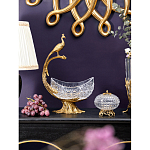 Чаша из прозрачного стекла на бронзовой подставке в виде павлина с рельефным хвостом Eden Garden варинант исполнения - 3 | Loft Concept в Самаре