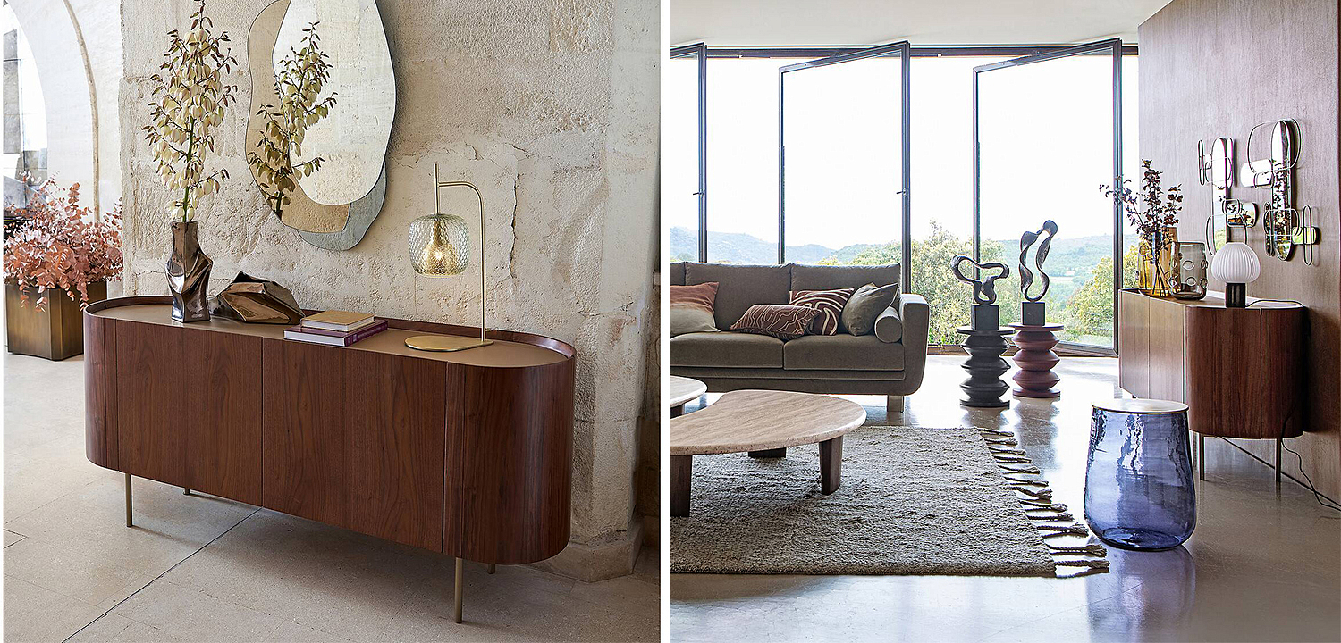 Комод округлой формы Walnut and Leather массив ореха и столешница из натуральной кожи Комод округлой формы Walnut and Leather массив ореха и столешница из натуральной кожи - Loft-Concept в Самаре