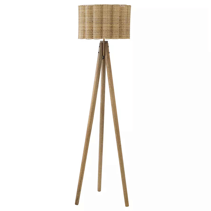 Торшер с плетеным абажуром на основании в виде треноги Lamp with Wicker Lampshade Бежевый в Самаре | Loft Concept 