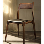 Стул деревянный с мягким сиденьем из черной натуральной кожи Moon Walnut Furniture варинант исполнения - 11 | Loft Concept в Самаре