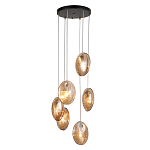 Люстра каскадная с 6-ю стеклянными круглыми плафонами янтарного цвета Savio Glass Disc Light варинант исполнения - 1 | Loft Concept в Самаре
