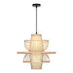 Подвесной светильник фигурный из деревянных прутьев с плафоном из натуральной ткани Light Inside the Cell варинант исполнения - 1 | Loft Concept в Самаре