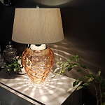 Настольная лампа с фактурным стеклянным основанием красного цвета с хромированной деталью у горловины и белым абажуром из искусственного шёлка Elstead Lighting варинант исполнения - 2 | Loft Concept в Самаре