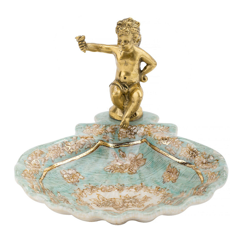 Блюдо с бронзовым ангелом Porcelain Angels of Paradise Бронза Бирюзовый Золотой в Самаре | Loft Concept 