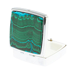 Таблетница карманная квадратная с 2-мя отделениями с зеркалом и накладкой из натуральных камней Малахит Хризоколла Silver Stone Pillboxes варинант исполнения - 2 | Loft Concept в Самаре