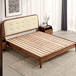 Кровать двуспальная с каркасом из дерева и мягким изголовьем Moon Walnut Bed варинант исполнения - 4 | Loft Concept в Самаре