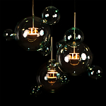 Люстра подвесная с прозрачными бирюзовыми стеклянными шарами и круглым основанием 3 лампы Giopato & Coombes варинант исполнения - 6 | Loft Concept в Самаре