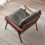 Кресло c каркасом из массива дерева и мягкой кожаной обивкой Walnut Armchair варинант исполнения - 3 | Loft Concept в Самаре