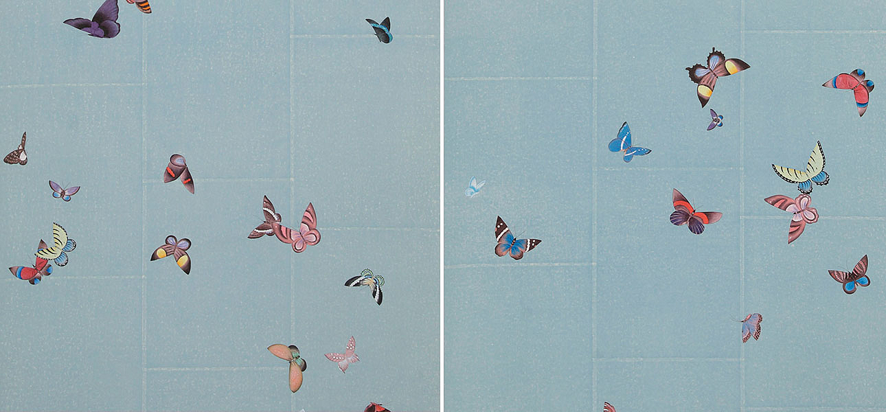 Обои ручная роспись Butterflies Icarus on Azure India tea paper Обои ручная роспись Butterflies Icarus on Azure India tea paper - Loft-Concept в Самаре