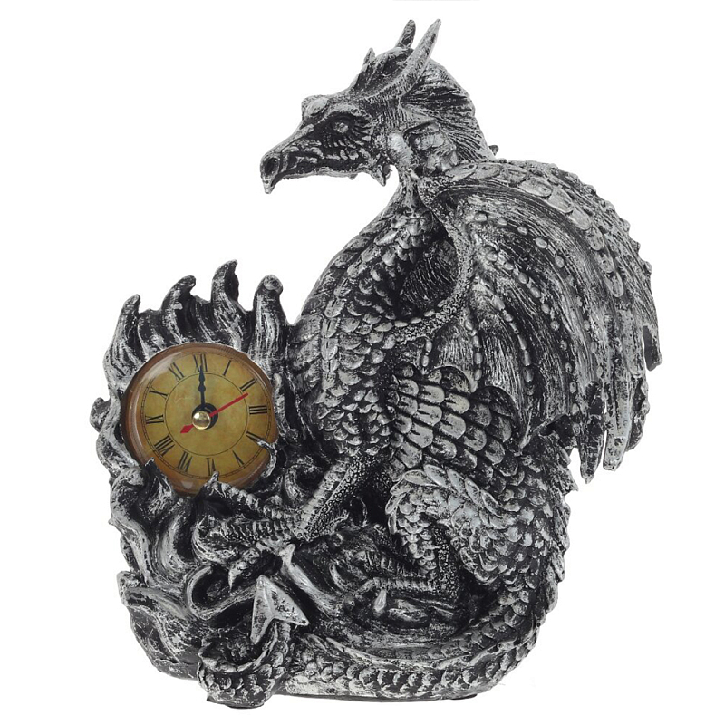 Часы в виде дракона Silver Dragon Clock Серебряный Черный в Самаре | Loft Concept 